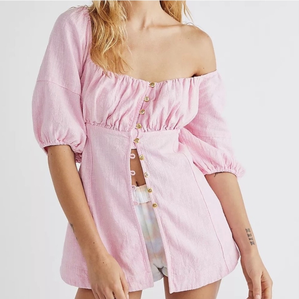 New with Spare Button Free People Walk My Way Top in Chalk Pink